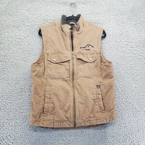 Dri-Duck Vest Mens Small Tan Canvas Insulated Sherpa-Lined Outdoor Utility Style